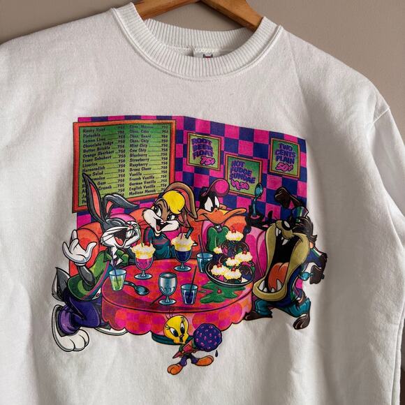 Looney Tunes Vintage Ice Cream Shop Graphic Sweatshirt Girls XL / Women's M - Picture 6 of 6